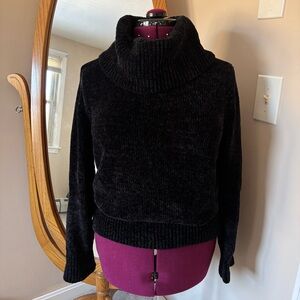 LOFT XL Chenille Knit Black Cowl Neck Turtleneck Sweater